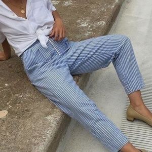 FOREVER 21 blue + white striped/seersucker pants